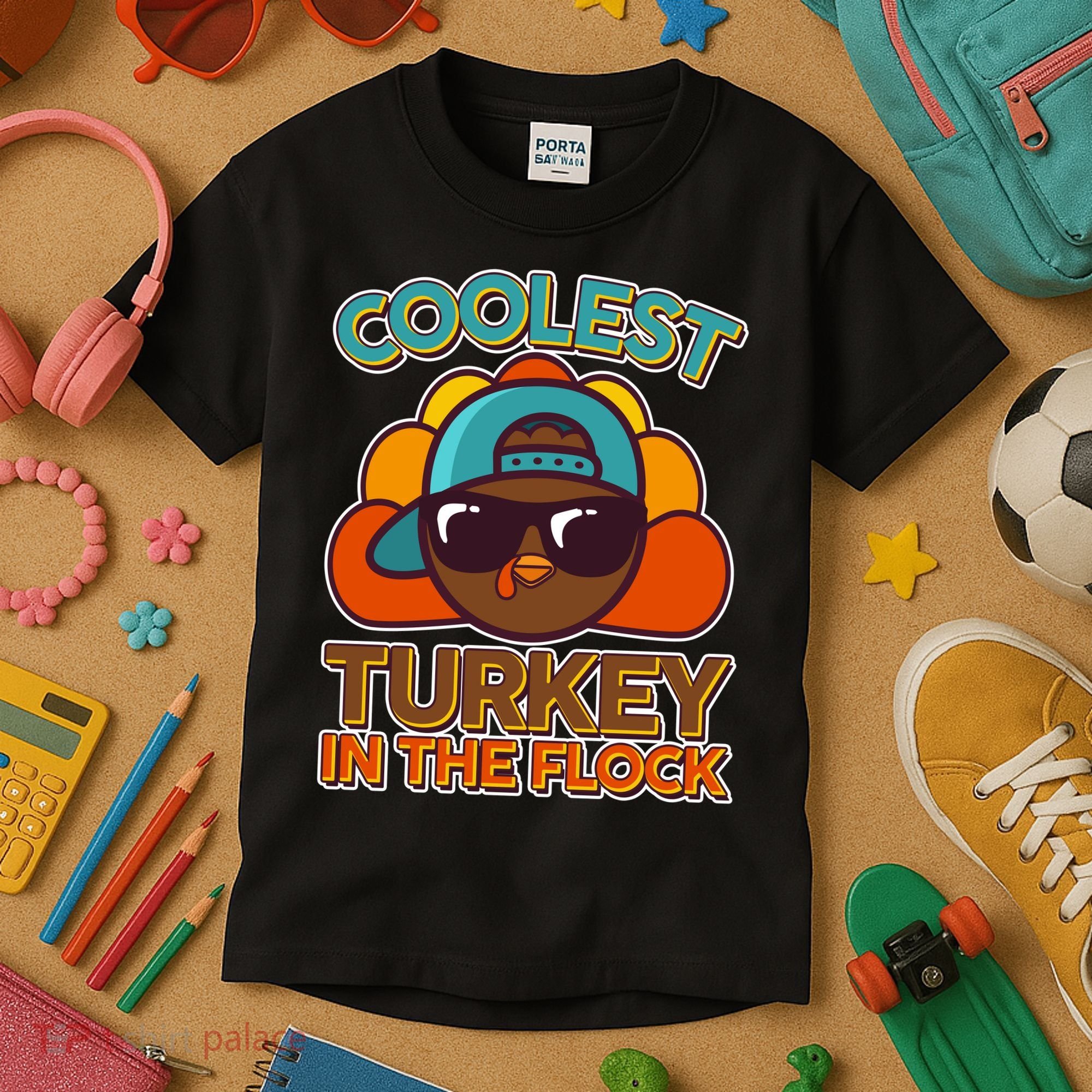 Thanksgiving Coolest Turkey In The Flock Kids T-Shirt