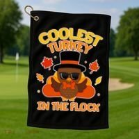 Thanksgiving Cute Coolest Turkey In The Flock Golf Towel thumb 1