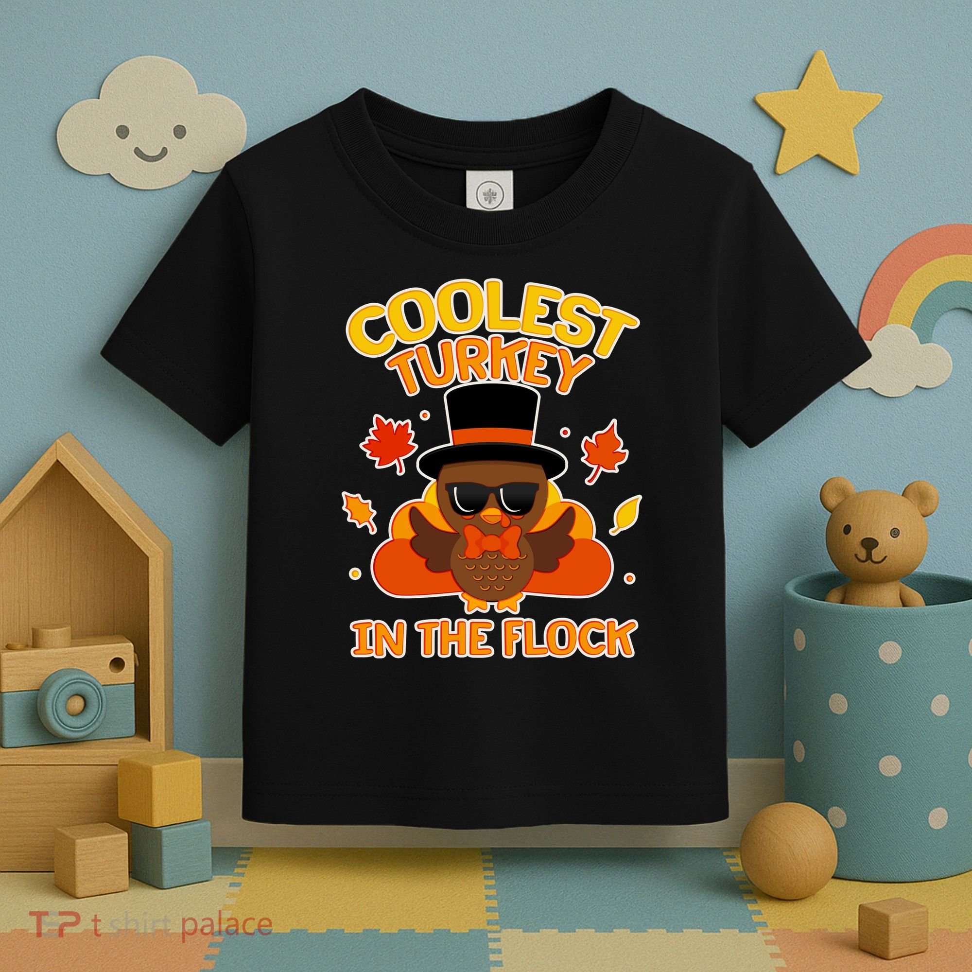Thanksgiving Cute Coolest Turkey In The Flock Toddler T-Shirt