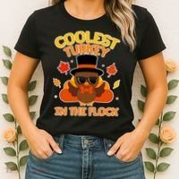 Thanksgiving Cute Coolest Turkey In The Flock Women's T-Shirt thumb 2