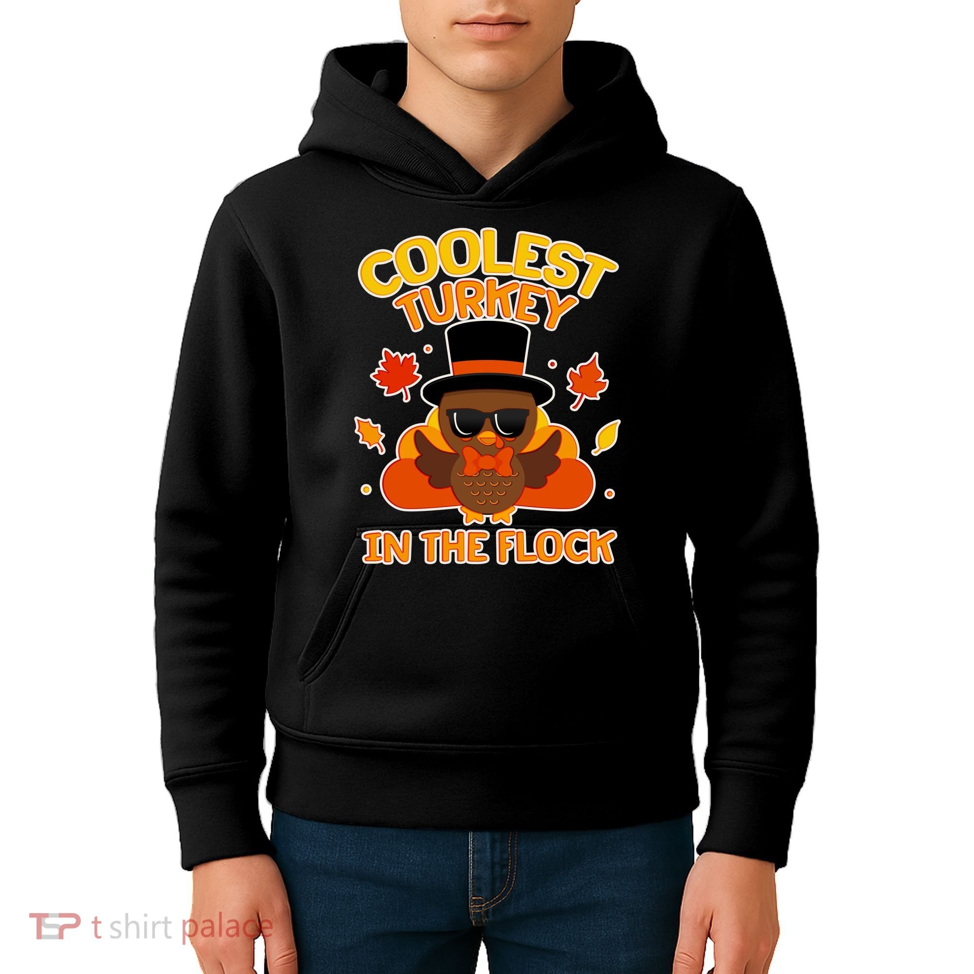 Thanksgiving Cute Coolest Turkey In The Flock Kids Hoodie