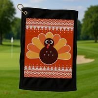Thanksgiving Cute Turkey Ugly Sweater Golf Towel thumb 1