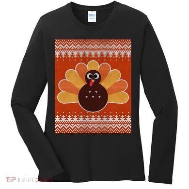 Thanksgiving Cute Turkey Ugly Sweater Women's Long Sleeve Shirt