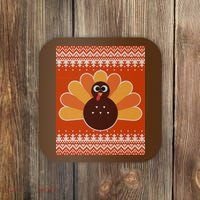 Thanksgiving Cute Turkey Ugly Sweater Coaster thumb 0