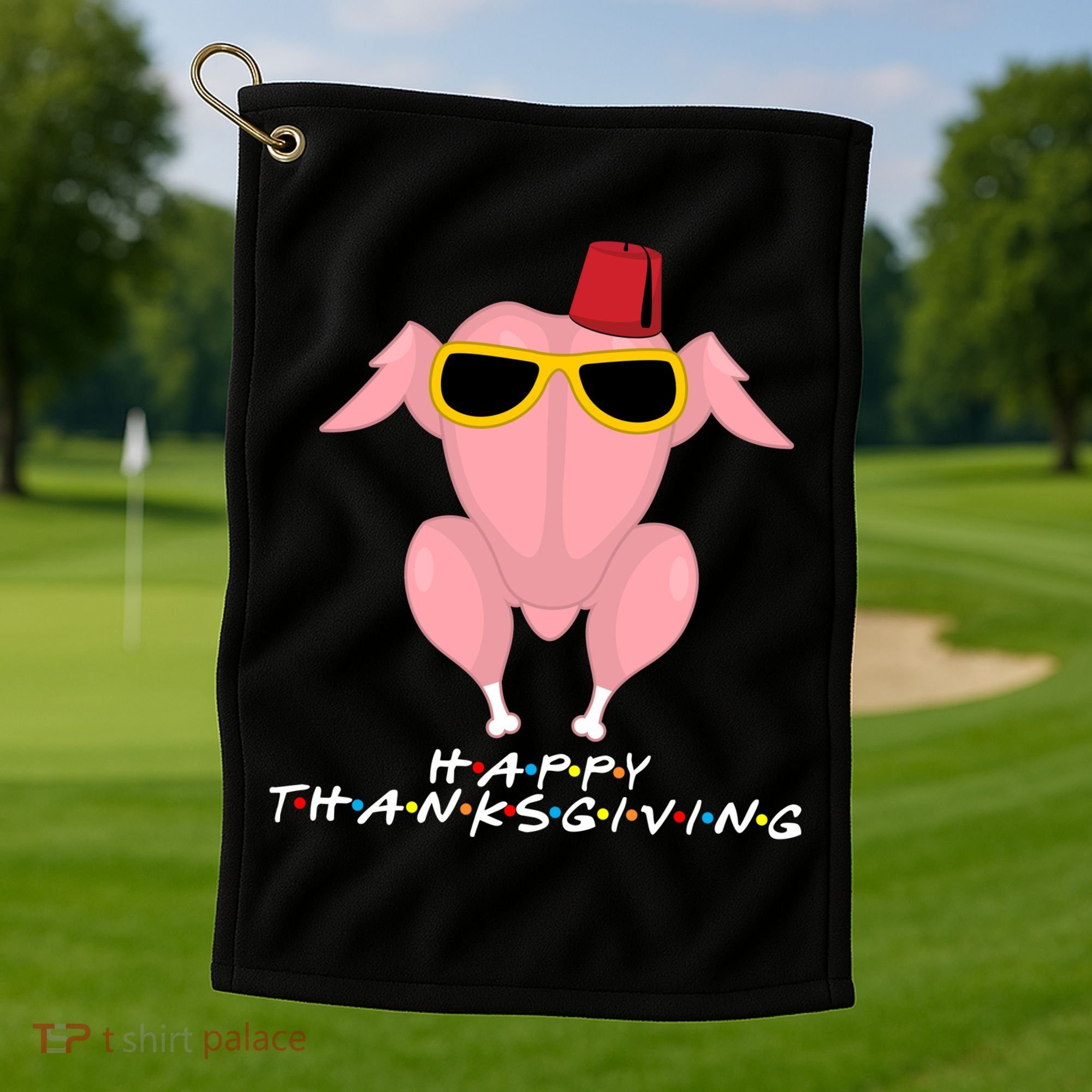 Thanksgiving Friends Funny Turkey Head Golf Towel