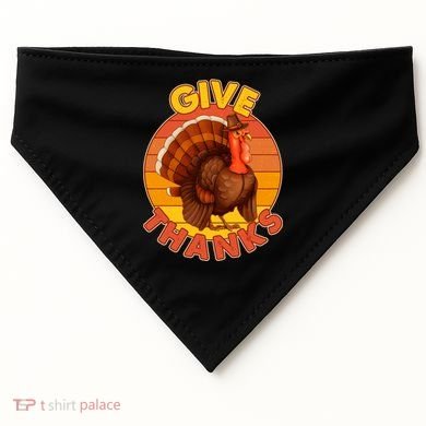 Thanksgiving Give Thanks Emblem USA-Made Doggie Bandana