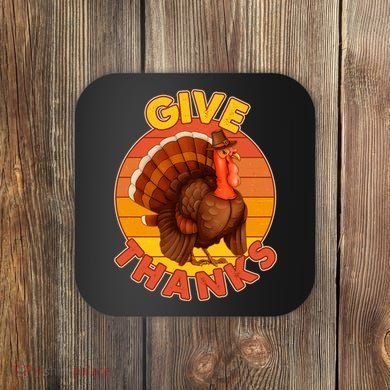Thanksgiving Give Thanks Emblem Coaster
