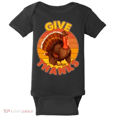 Thanksgiving Give Thanks Emblem Baby Bodysuit
