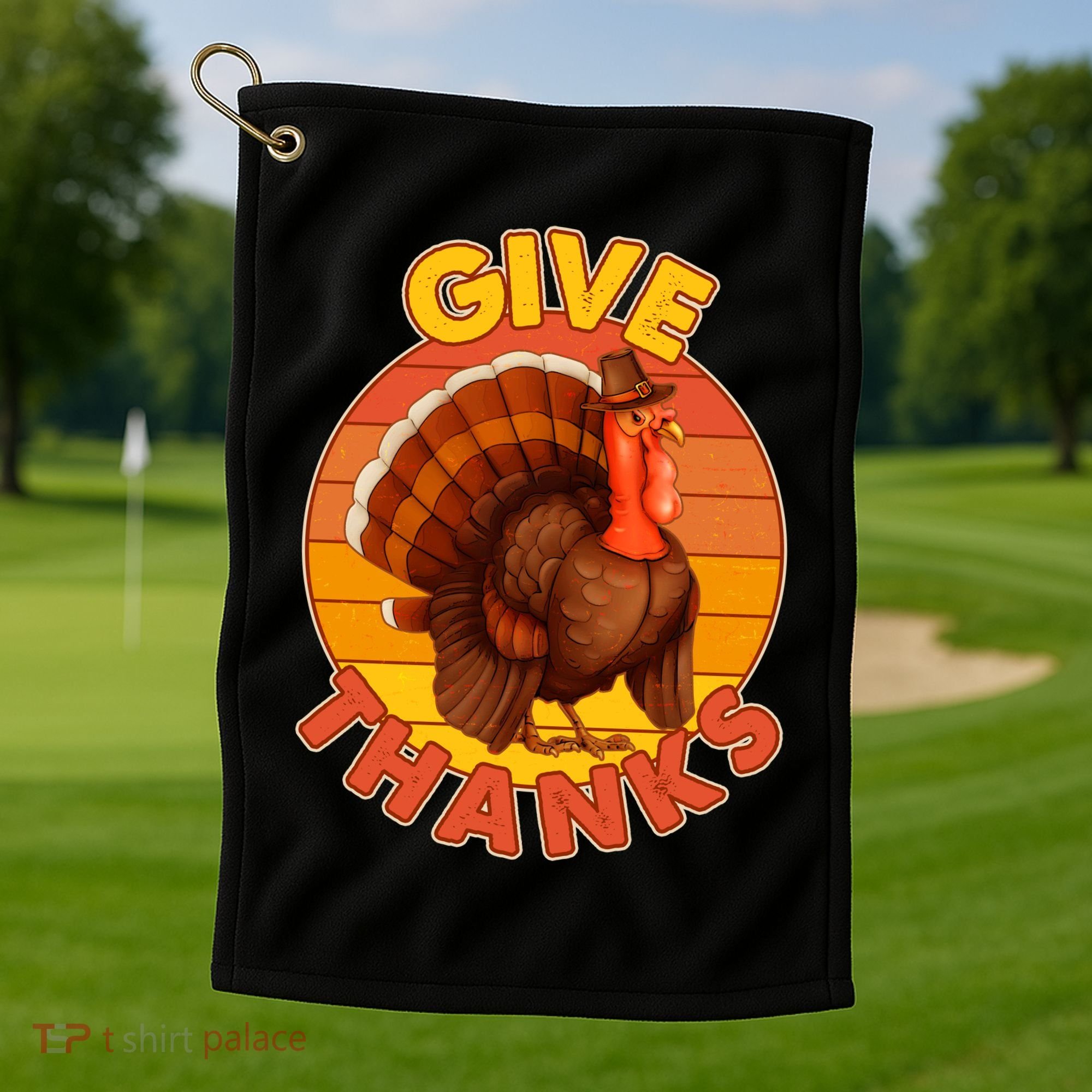 Thanksgiving Give Thanks Emblem Golf Towel