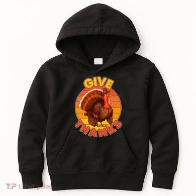 Thanksgiving Give Thanks Emblem Kids Hoodie
