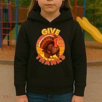 Thanksgiving Give Thanks Emblem Kids Hoodie thumb 3