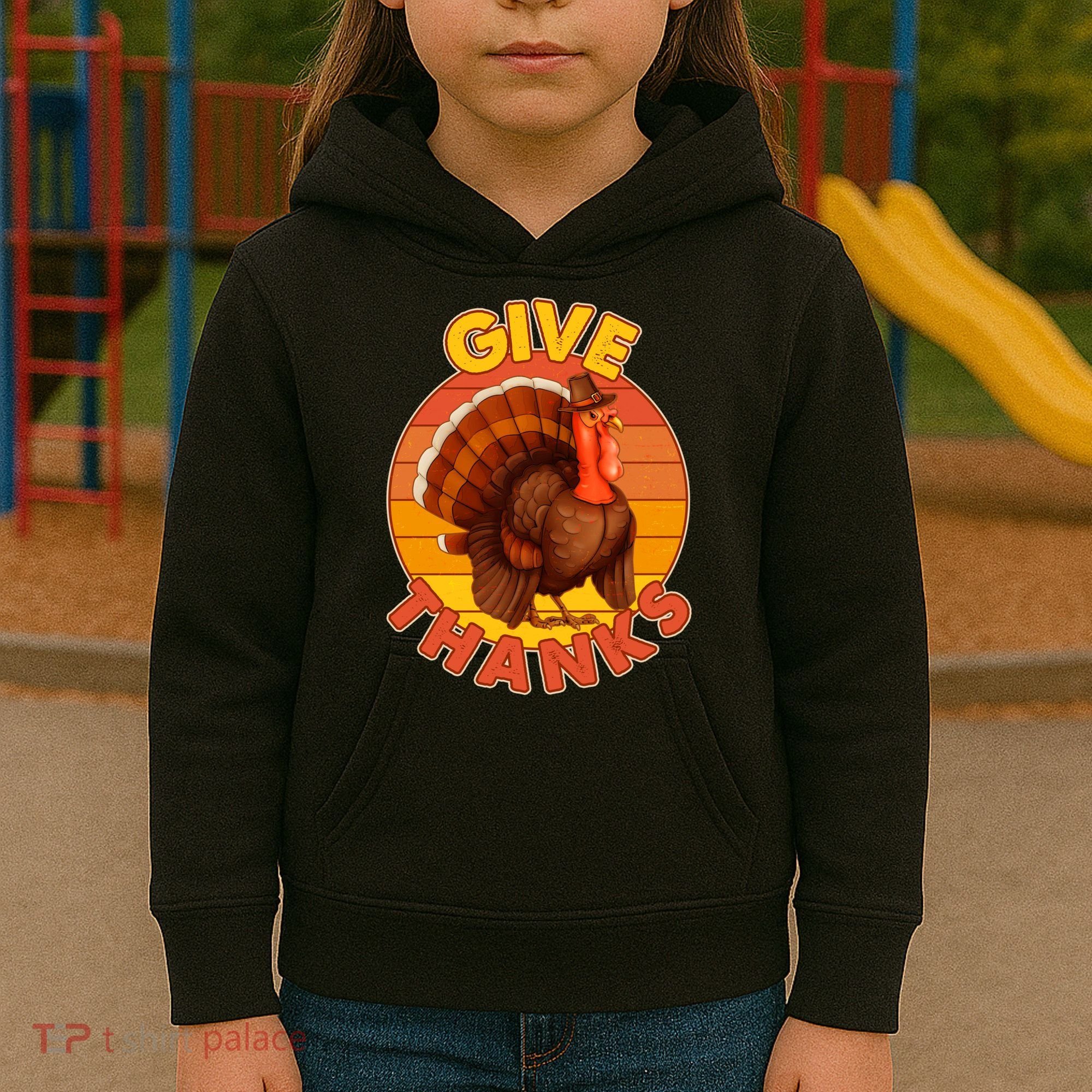 Thanksgiving Give Thanks Emblem Kids Hoodie