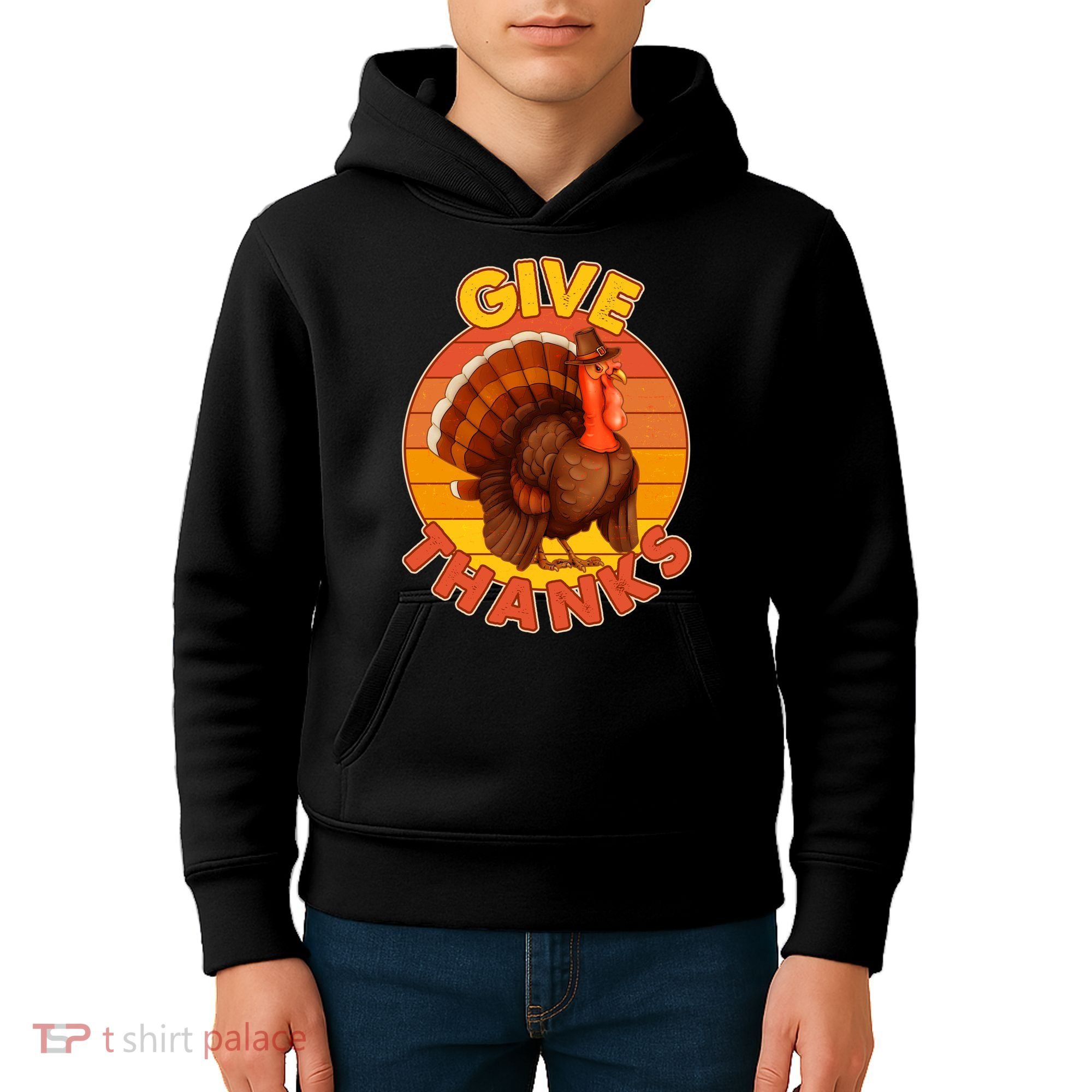 Thanksgiving Give Thanks Emblem Kids Hoodie