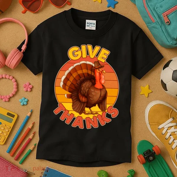 Thanksgiving Give Thanks Emblem Kids T-Shirt