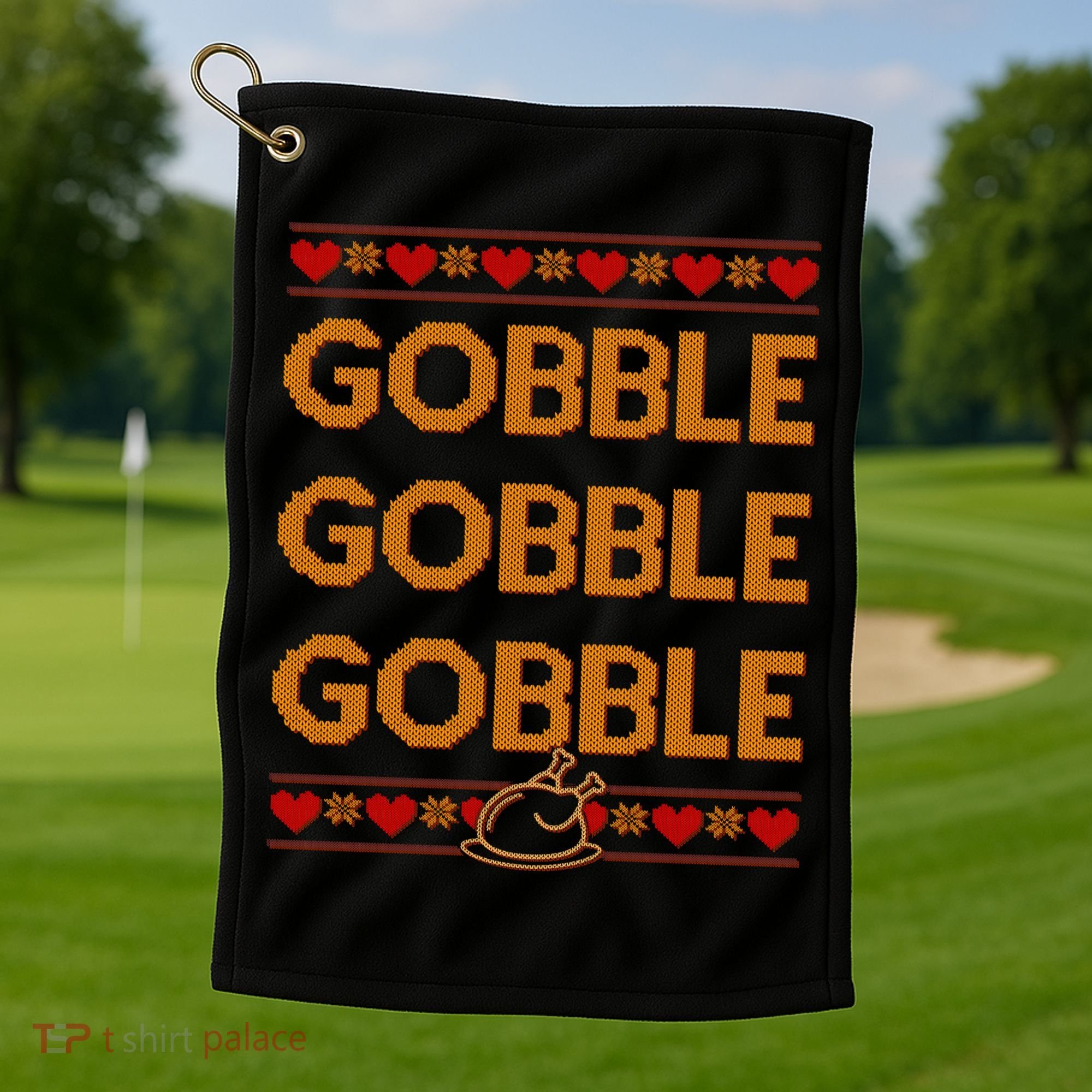 Thanksgiving Gobble X3 Ugly Sweater Golf Towel