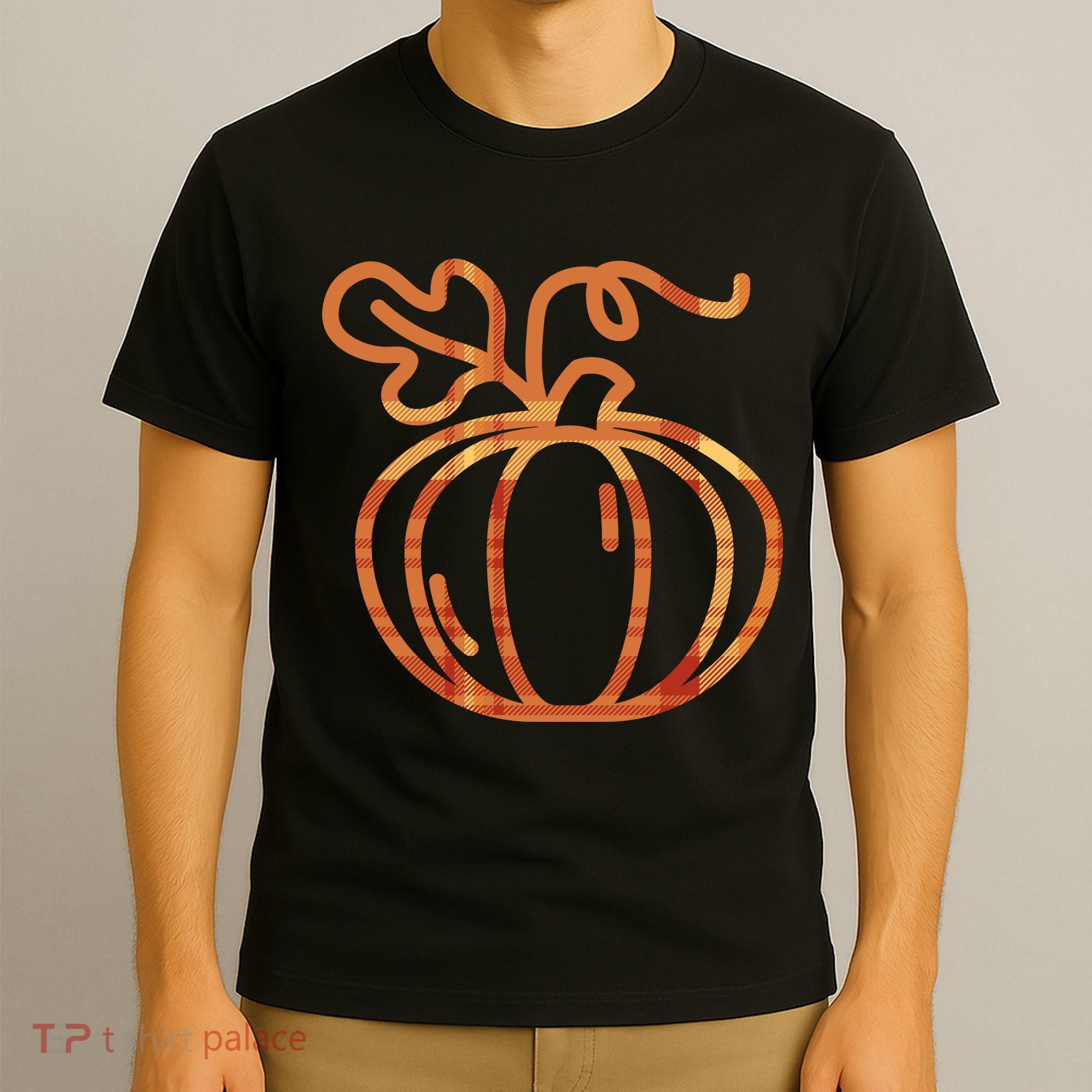 Thanksgiving Halloween Pumpkin Fall Autumn Plaid T-Shirt