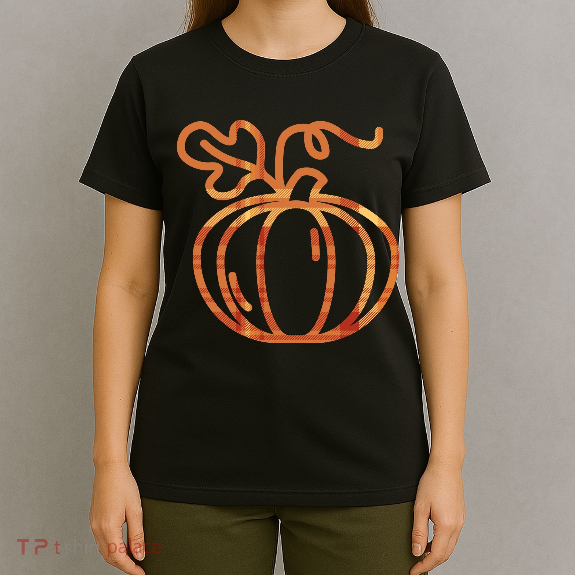 Thanksgiving Halloween Pumpkin Fall Autumn Plaid T-Shirt