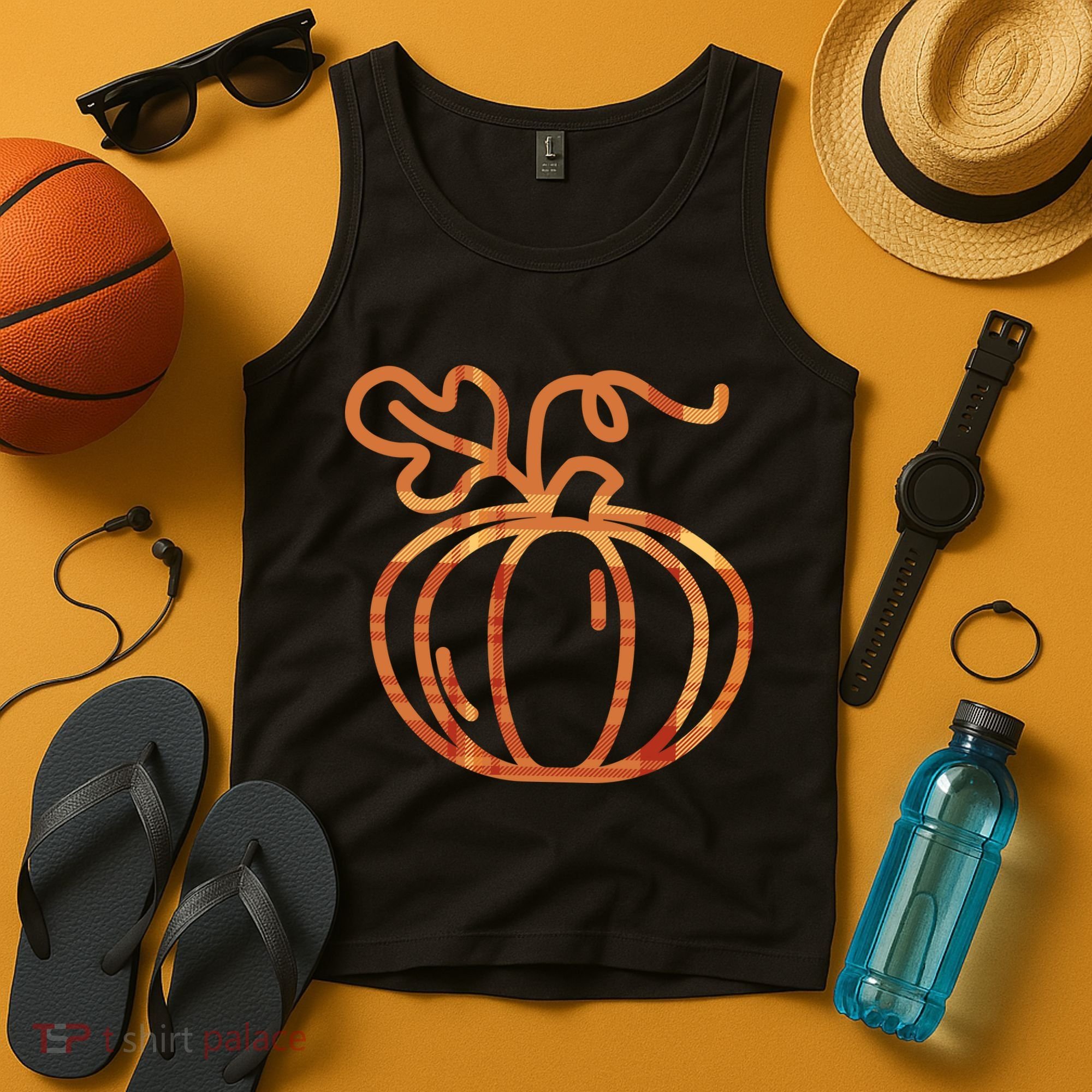 Thanksgiving Halloween Pumpkin Fall Autumn Plaid Tank Top