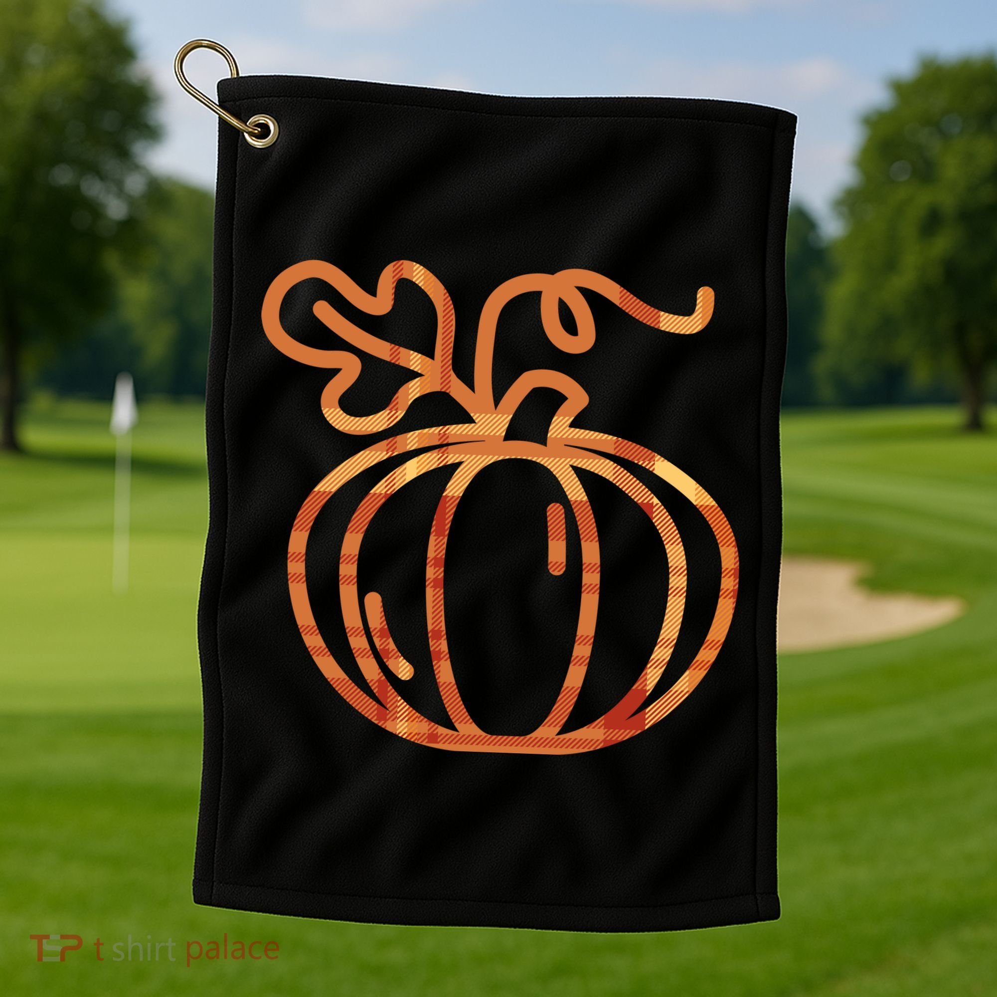 Thanksgiving Halloween Pumpkin Fall Autumn Plaid Golf Towel