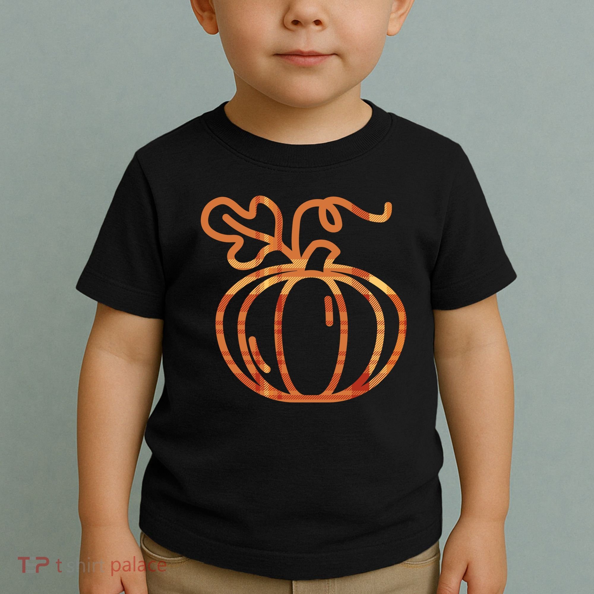 Thanksgiving Halloween Pumpkin Fall Autumn Plaid Toddler T-Shirt
