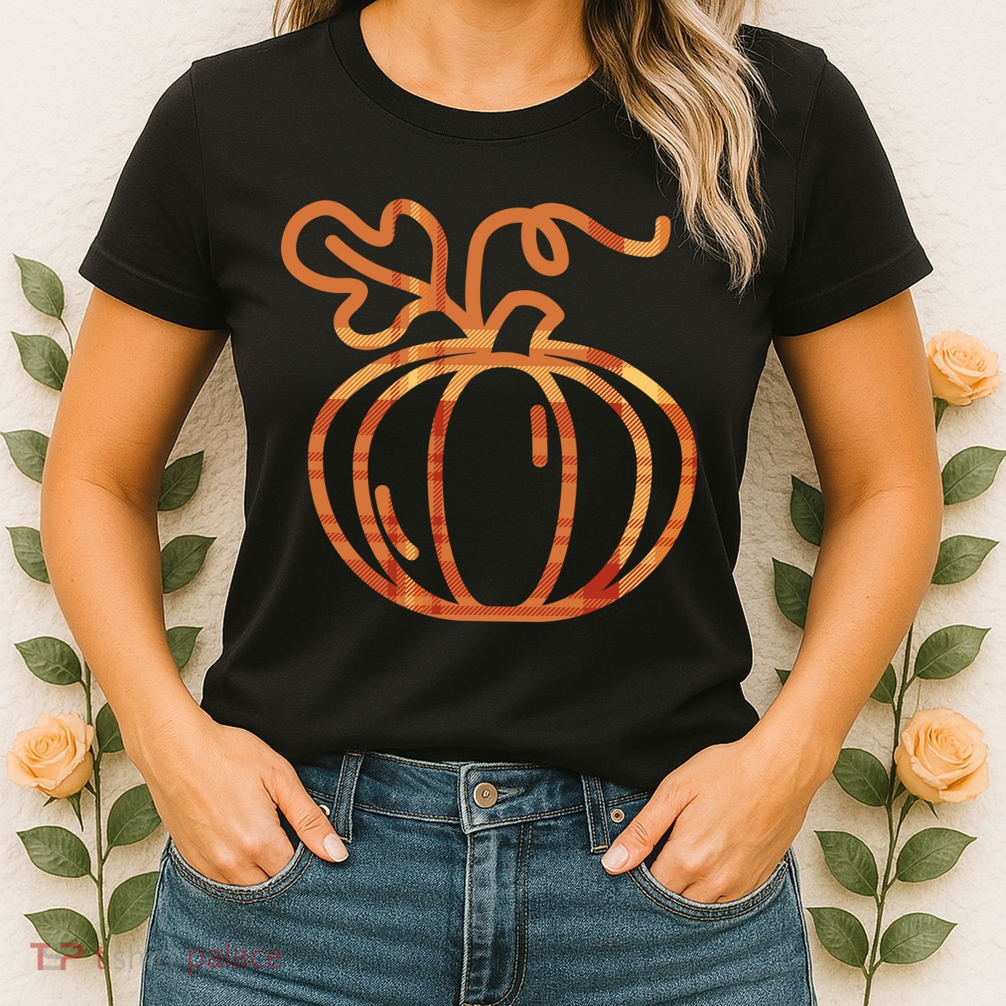 Thanksgiving Halloween Pumpkin Fall Autumn Plaid Women's T-Shirt