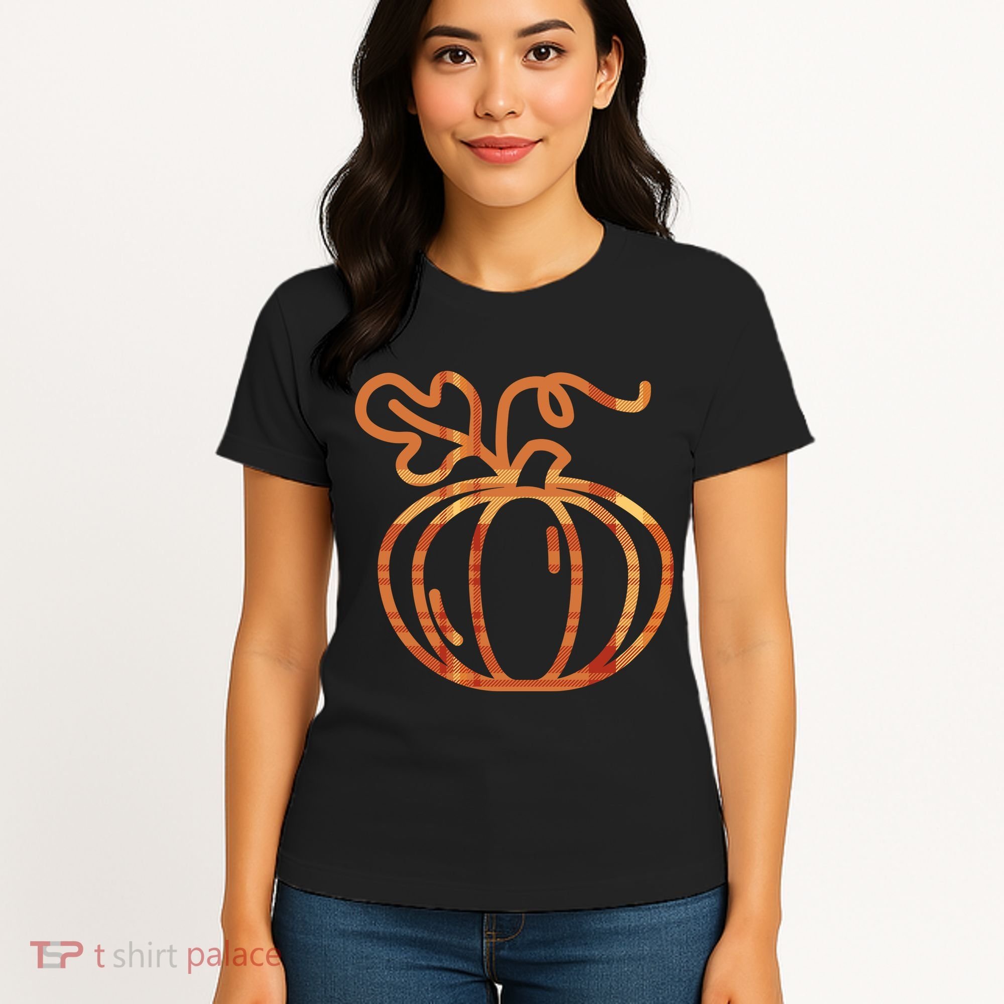 Thanksgiving Halloween Pumpkin Fall Autumn Plaid Women's T-Shirt