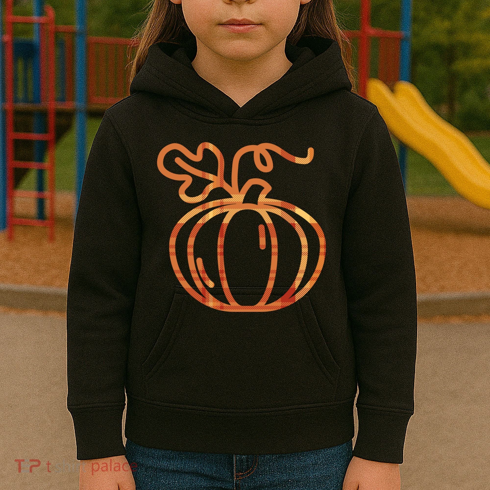 Thanksgiving Halloween Pumpkin Fall Autumn Plaid Kids Hoodie