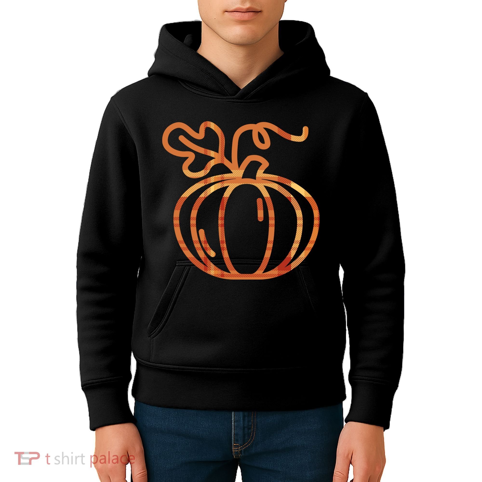Thanksgiving Halloween Pumpkin Fall Autumn Plaid Kids Hoodie