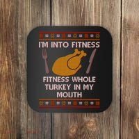 Thanksgiving I'm Into Fitness Ugly Sweater Coaster thumb 0