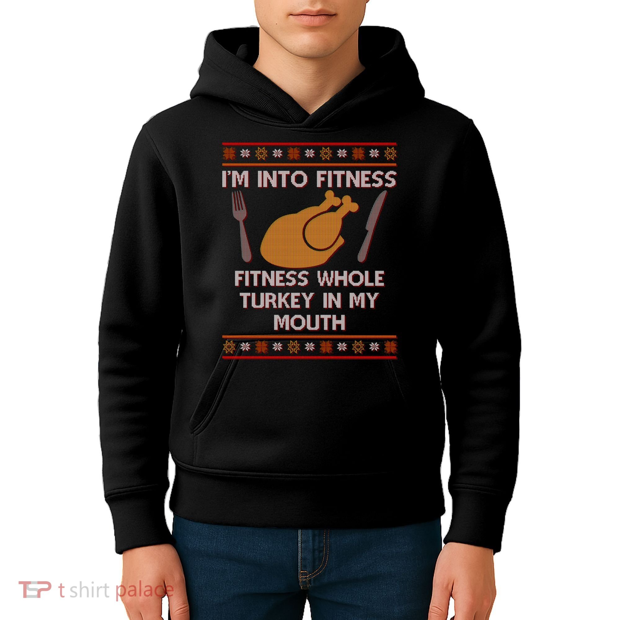 Thanksgiving I'm Into Fitness Ugly Sweater Kids Hoodie