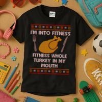 Thanksgiving I'm Into Fitness Ugly Sweater Kids T-Shirt thumb 3