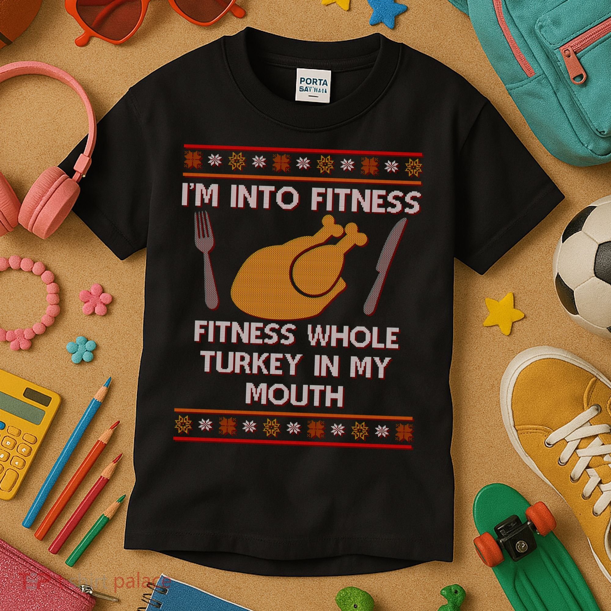 Thanksgiving I'm Into Fitness Ugly Sweater Kids T-Shirt
