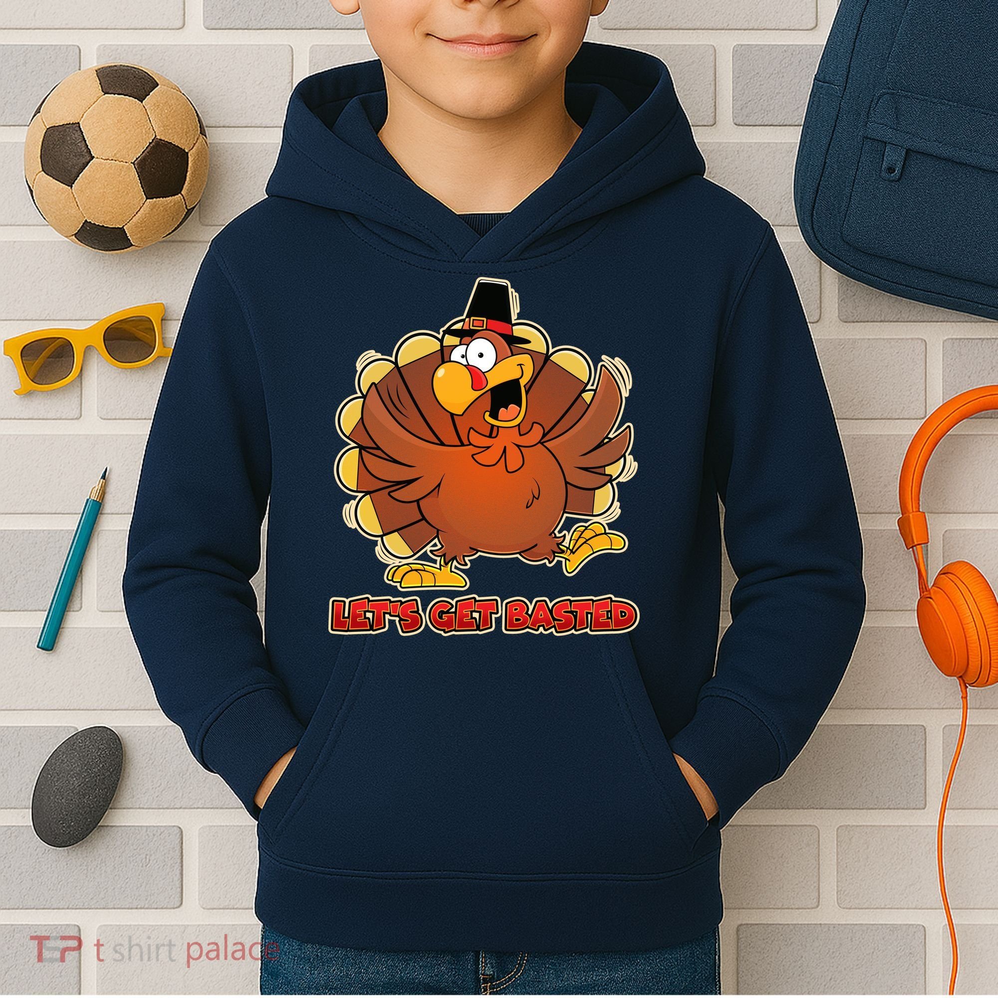 Thanksgiving Let's Get Basted Kids Hoodie