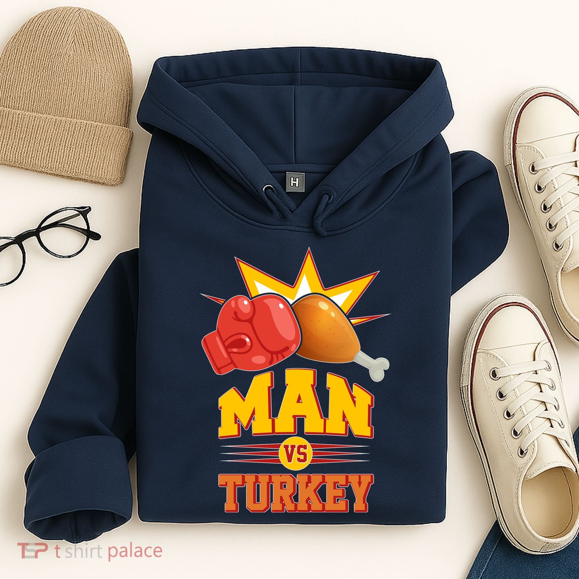 Thanksgiving Man Vs Turkey Fight Hoodie