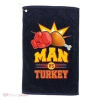 Thanksgiving Man Vs Turkey Fight Golf Towel thumb 0