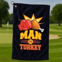 Thanksgiving Man Vs Turkey Fight Golf Towel thumb 1