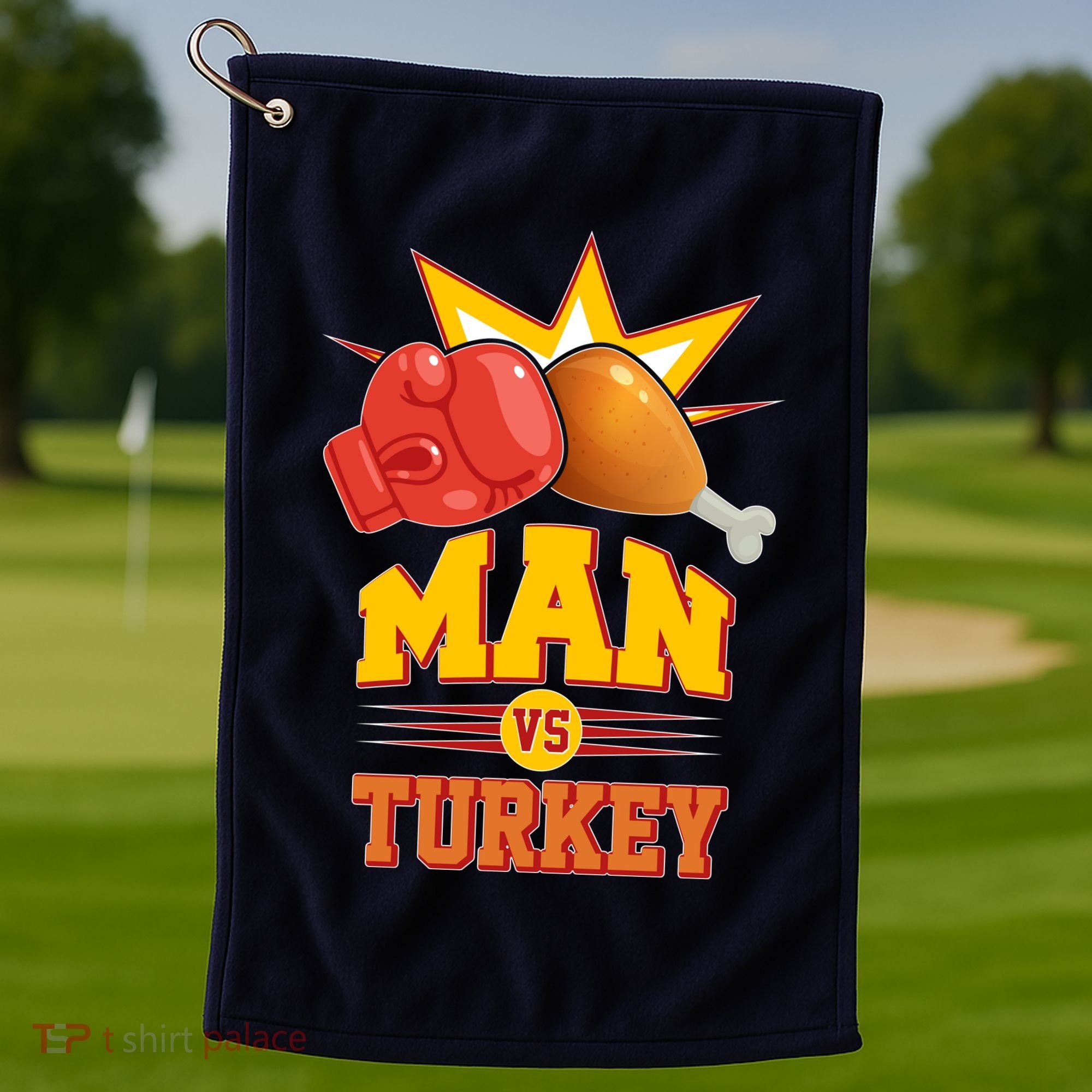 Thanksgiving Man Vs Turkey Fight Golf Towel