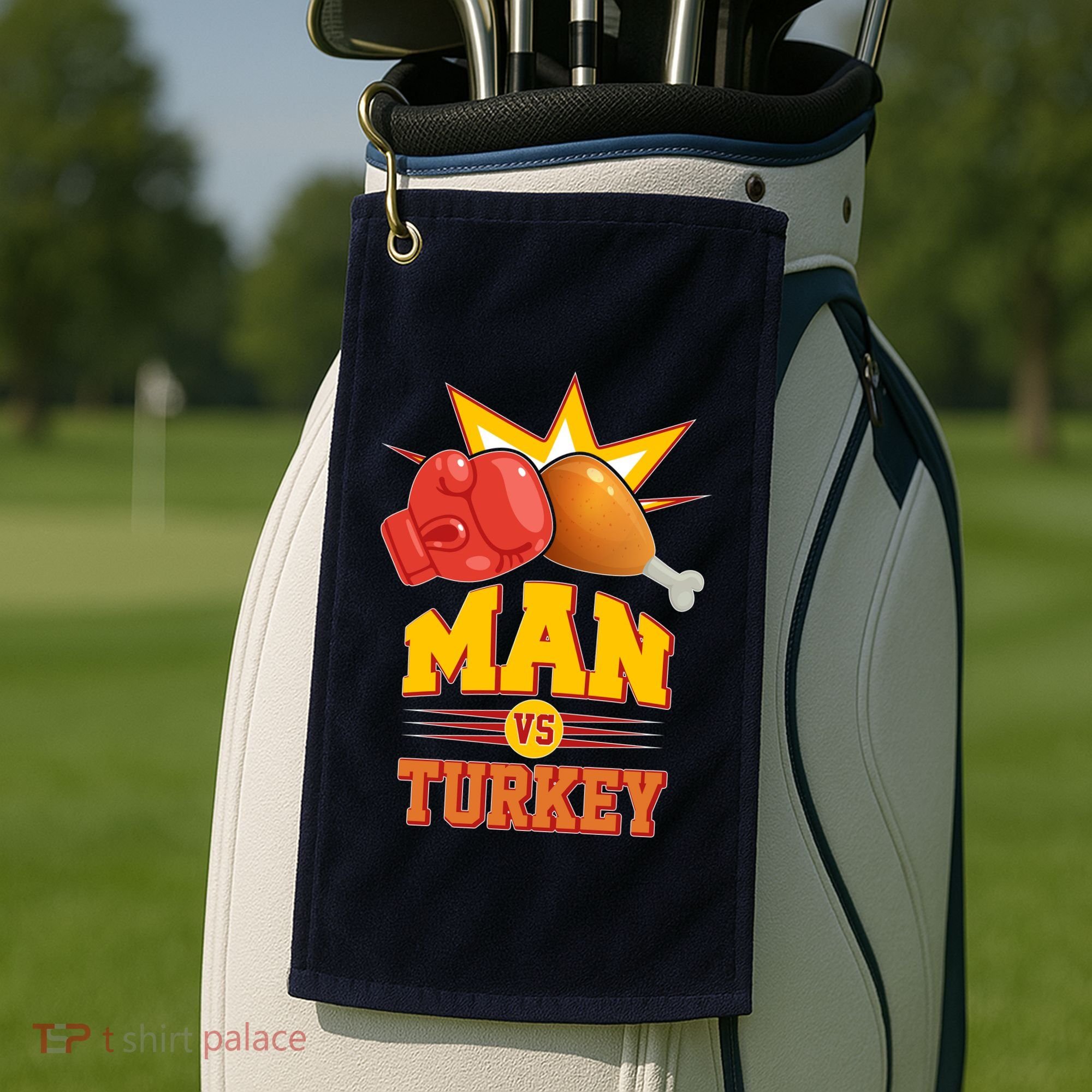 Thanksgiving Man Vs Turkey Fight Golf Towel