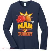 Thanksgiving Man Vs Turkey Fight Women's Long Sleeve Shirt thumb 0