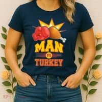 Thanksgiving Man Vs Turkey Fight Women's T-Shirt thumb 2
