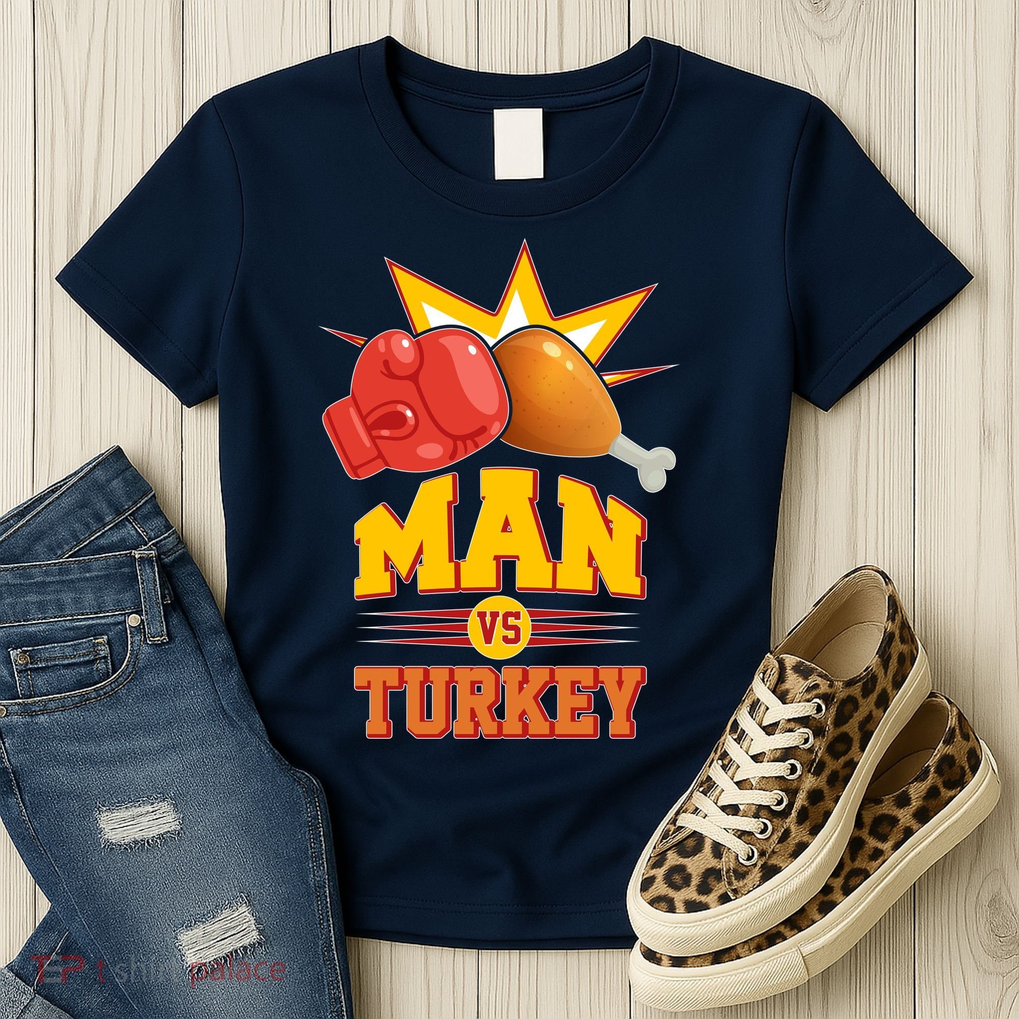 Thanksgiving Man Vs Turkey Fight Women's T-Shirt