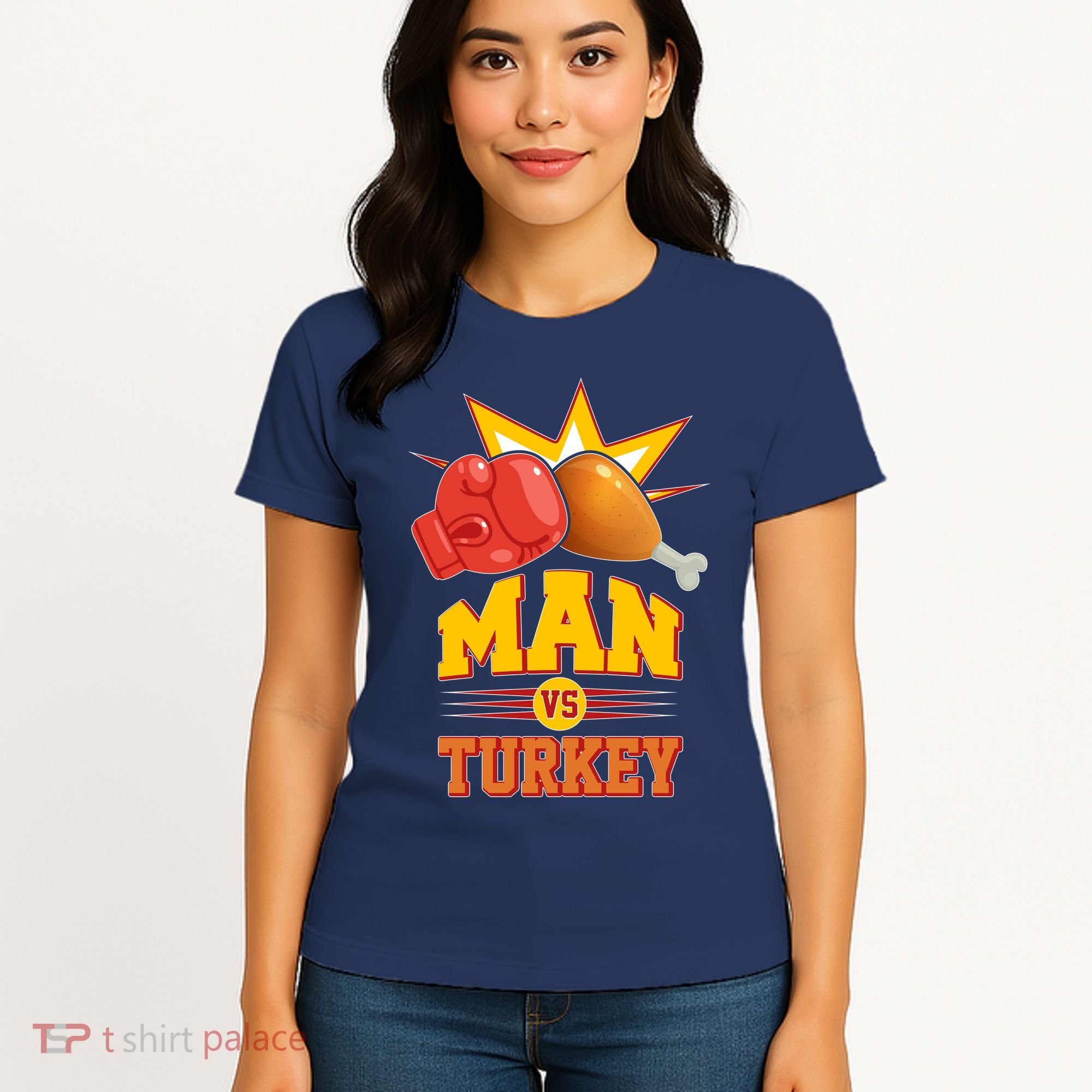 Thanksgiving Man Vs Turkey Fight Women's T-Shirt