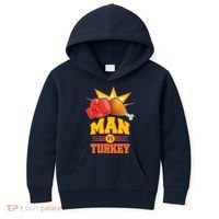 Thanksgiving Man Vs Turkey Fight Kids Hoodie thumb 0