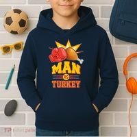 Thanksgiving Man Vs Turkey Fight Kids Hoodie thumb 2