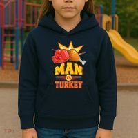 Thanksgiving Man Vs Turkey Fight Kids Hoodie thumb 3