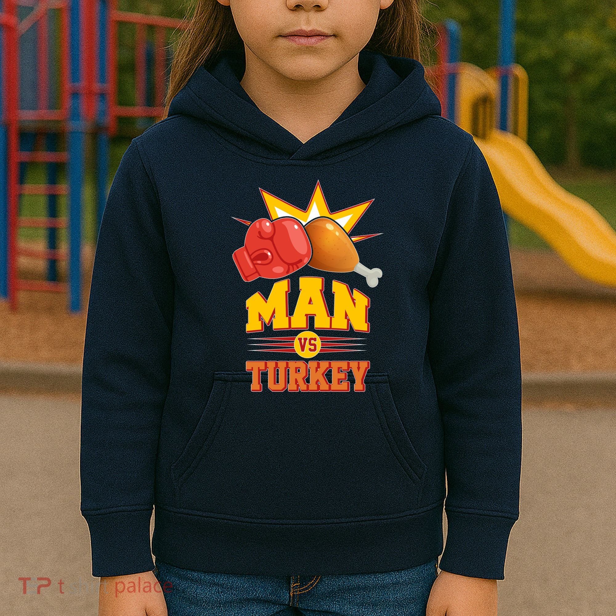 Thanksgiving Man Vs Turkey Fight Kids Hoodie