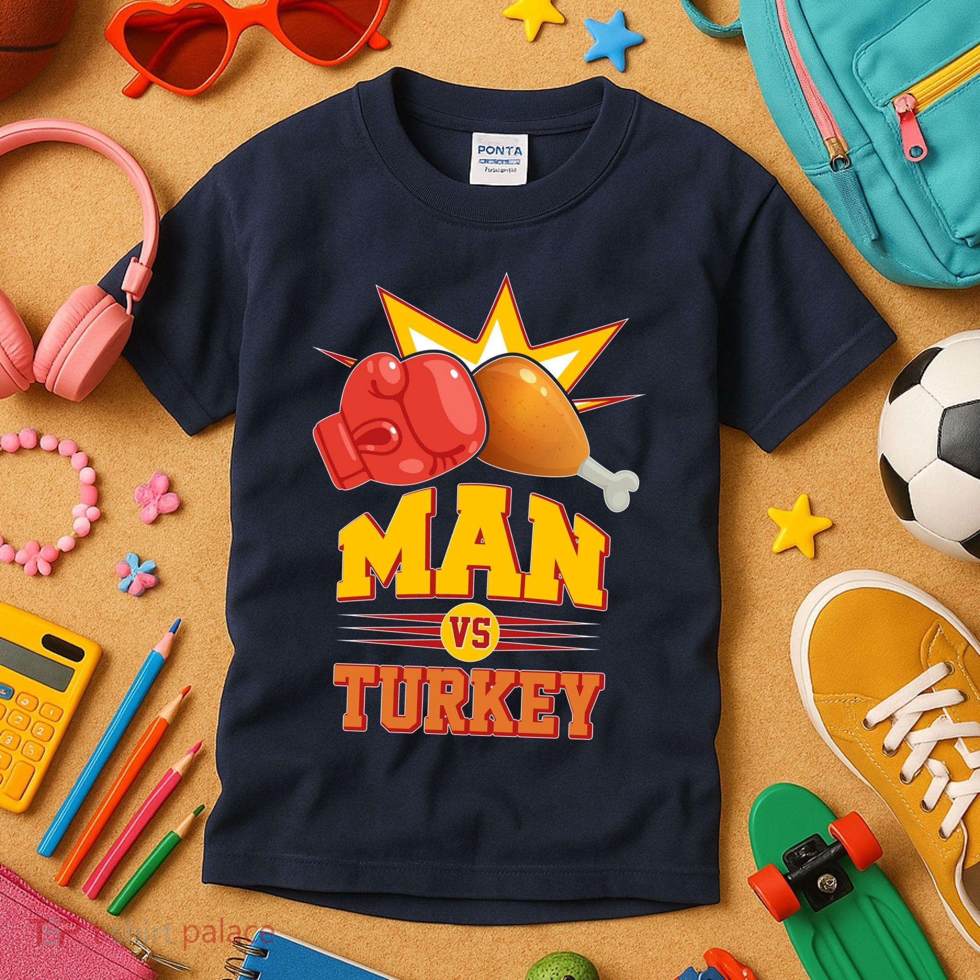 Thanksgiving Man Vs Turkey Fight Kids T-Shirt