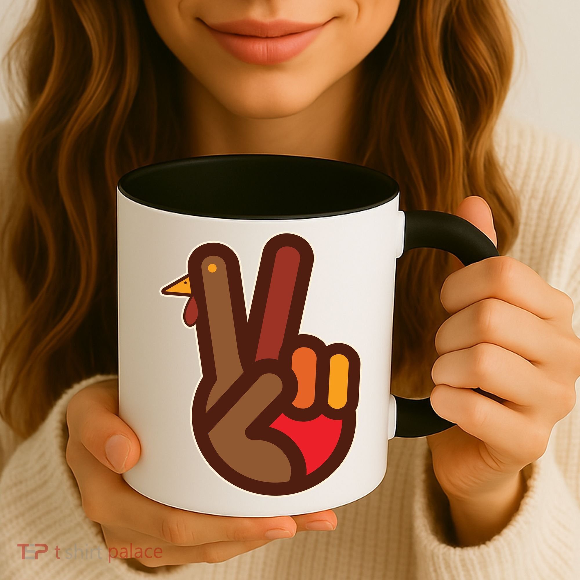 Thanksgiving Peace Sign Hand Turkey Coffee Mug