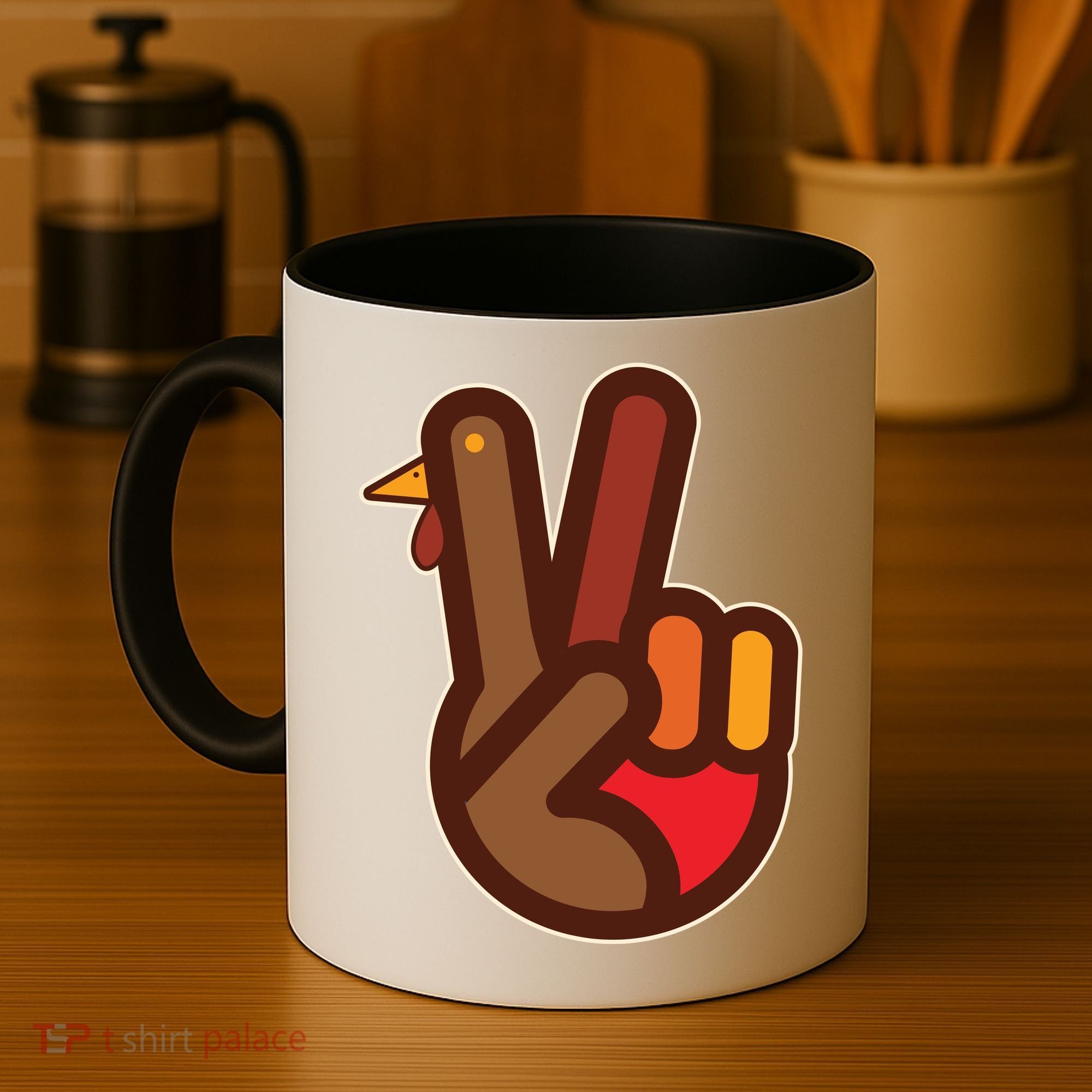Thanksgiving Peace Sign Hand Turkey Coffee Mug
