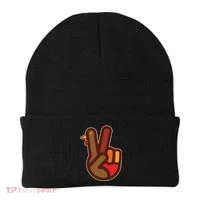 Thanksgiving Peace Sign Hand Turkey Beanie thumb 0